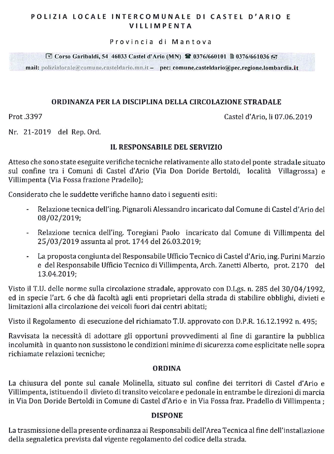 21 2019 ORDINANZA E AVVISO