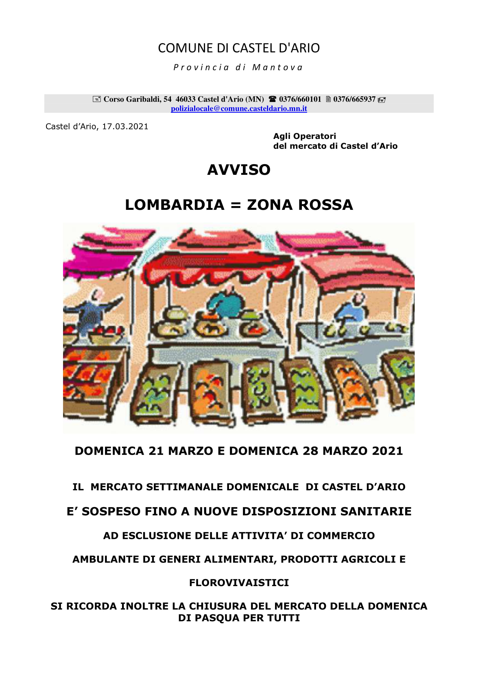 AVVISO ZONA ROSSA MERCATO DOMENICALE