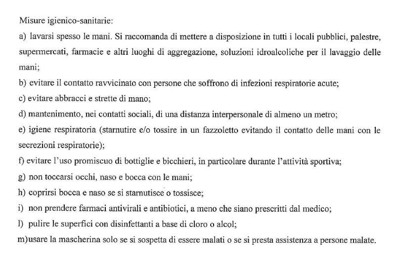 MISURE IGIENICO SANITARIE
